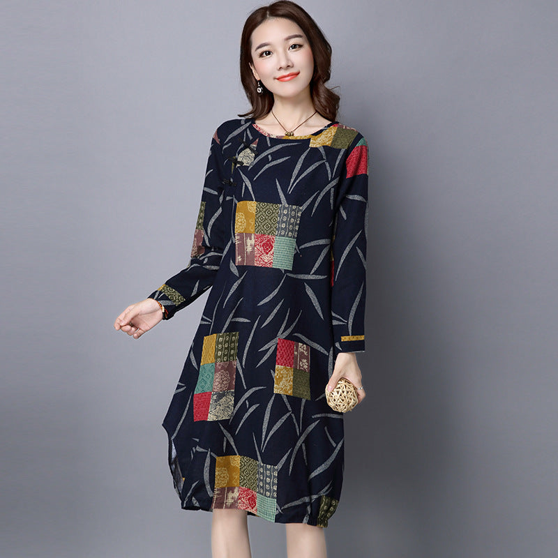 Vintage printed linen midi skirt