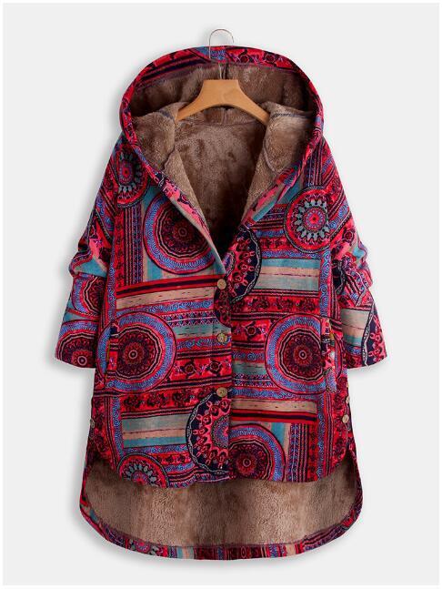 Women Winter Floral Printed Coat Vintage