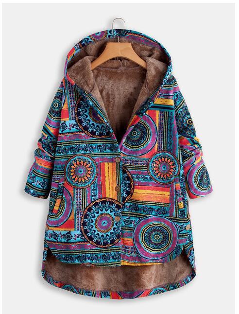 Women Winter Floral Printed Coat Vintage