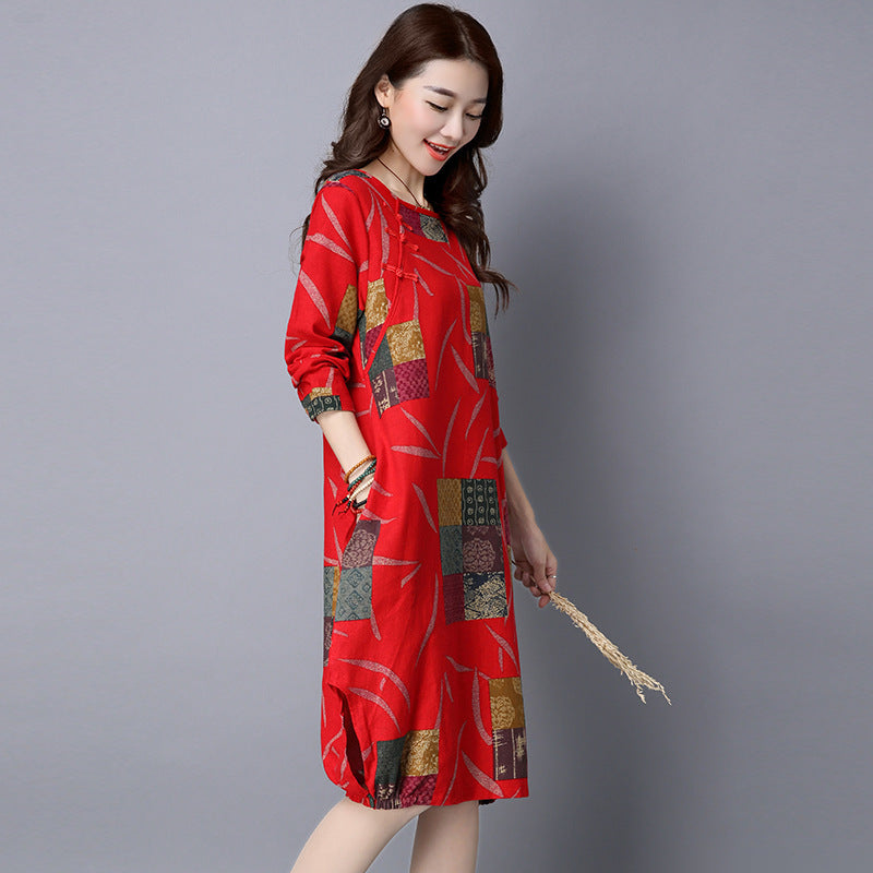 Vintage printed linen midi skirt