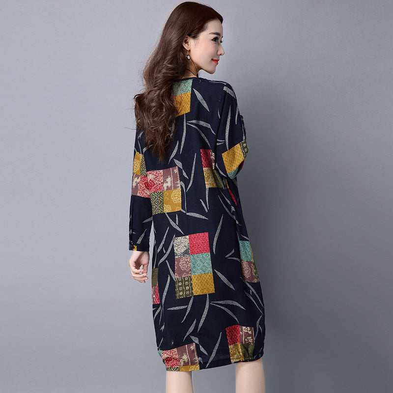 Vintage printed linen midi skirt