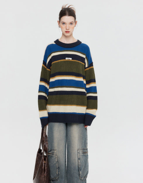 Vintage Stripe Sweater Loose And Idle Women