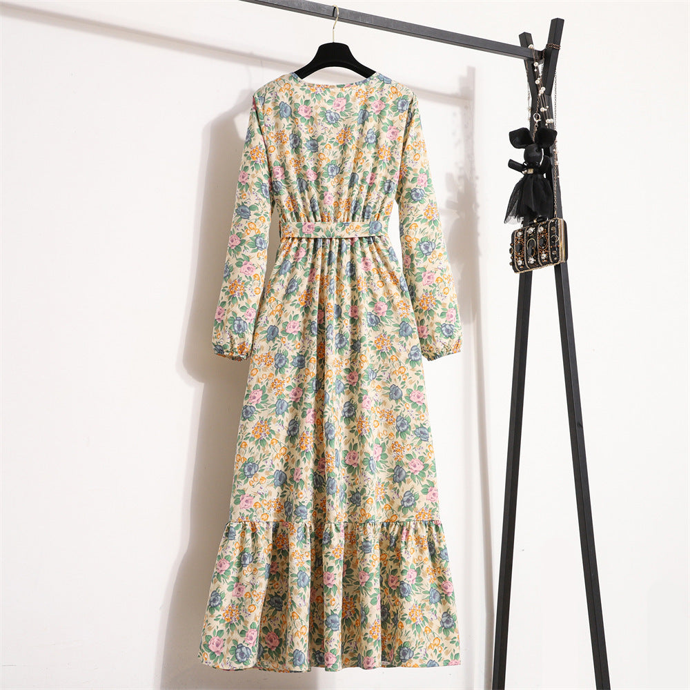 Vintage Floral Long Sleeve Dress Women
