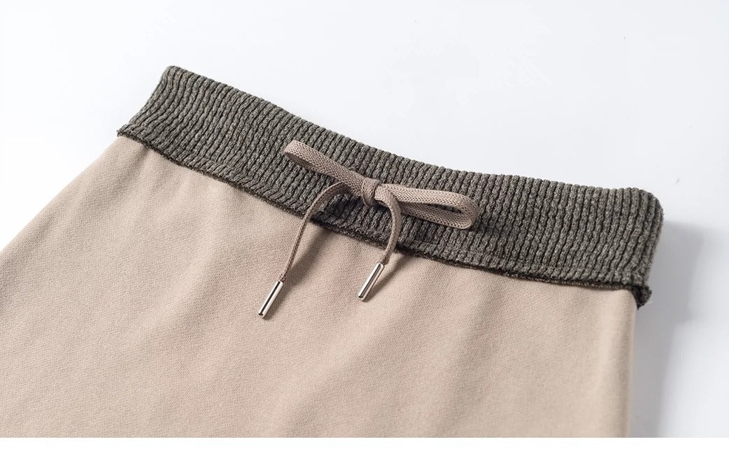Vintage Washed Raw Edge Vintage Zippered Sweater Short Skirt Sporty Set