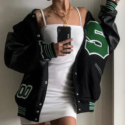 Spring Autumn Retro Baseball Bomber Jacket for Women
