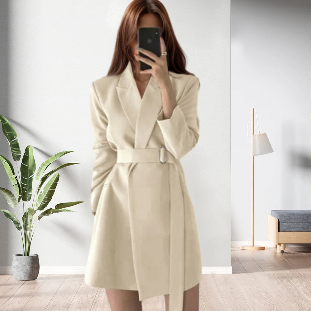 Bestseller Solid Color Retro Winter Long Coat with Belt for Women