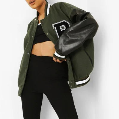 Spring Autumn Retro Baseball Bomber Jacket for Women