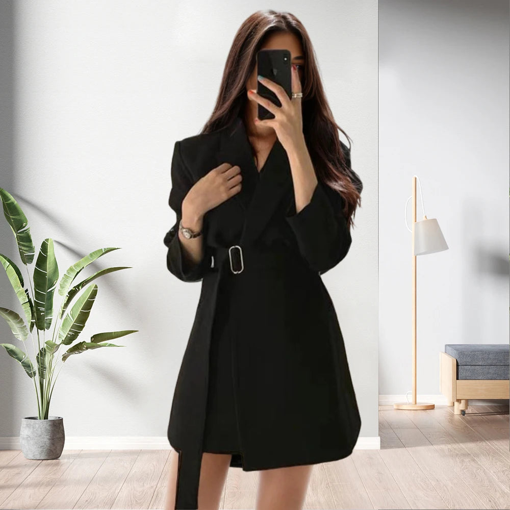 Bestseller Solid Color Retro Winter Long Coat with Belt for Women