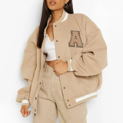 Spring Autumn Retro Baseball Bomber Jacket for Women
