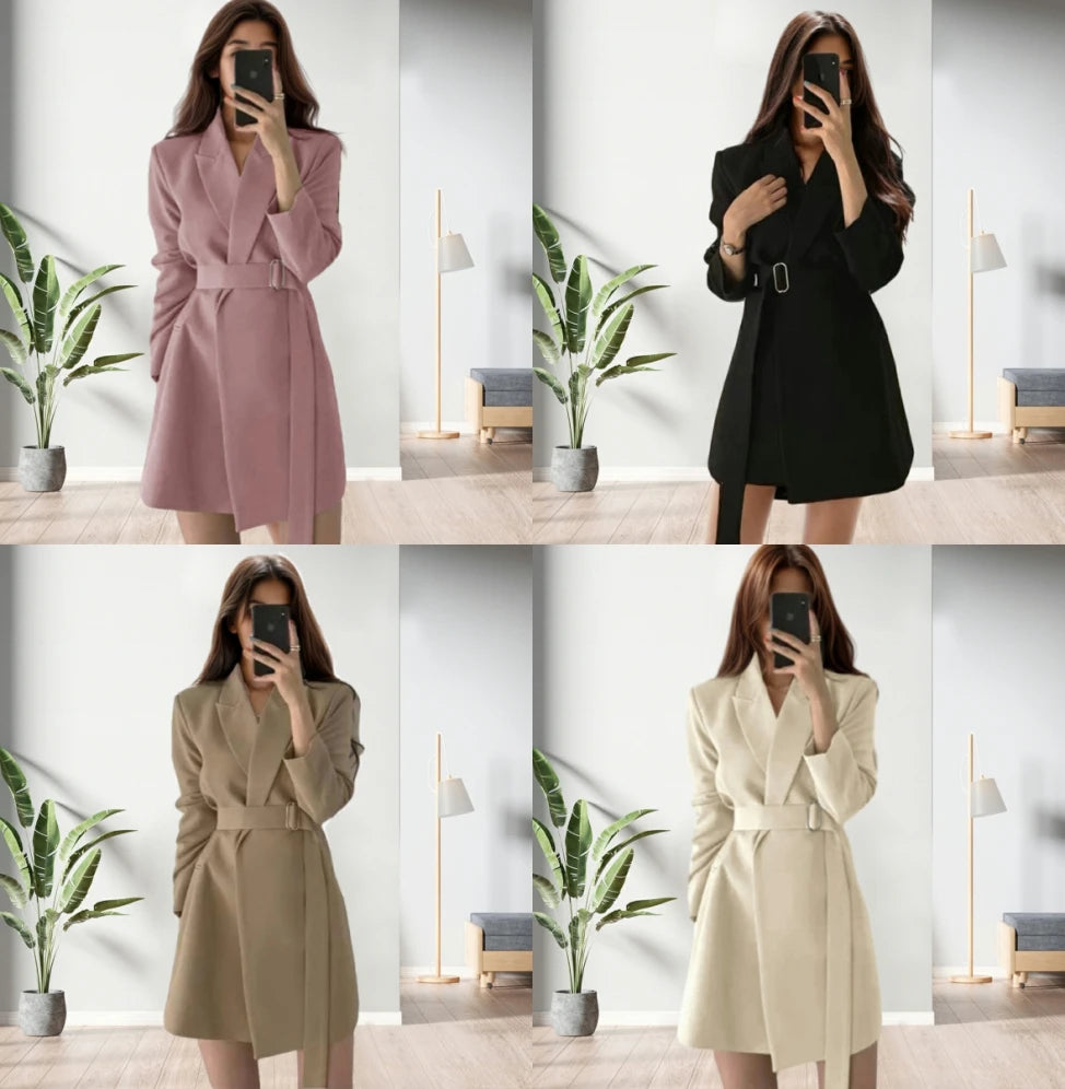 Bestseller Solid Color Retro Winter Long Coat with Belt for Women