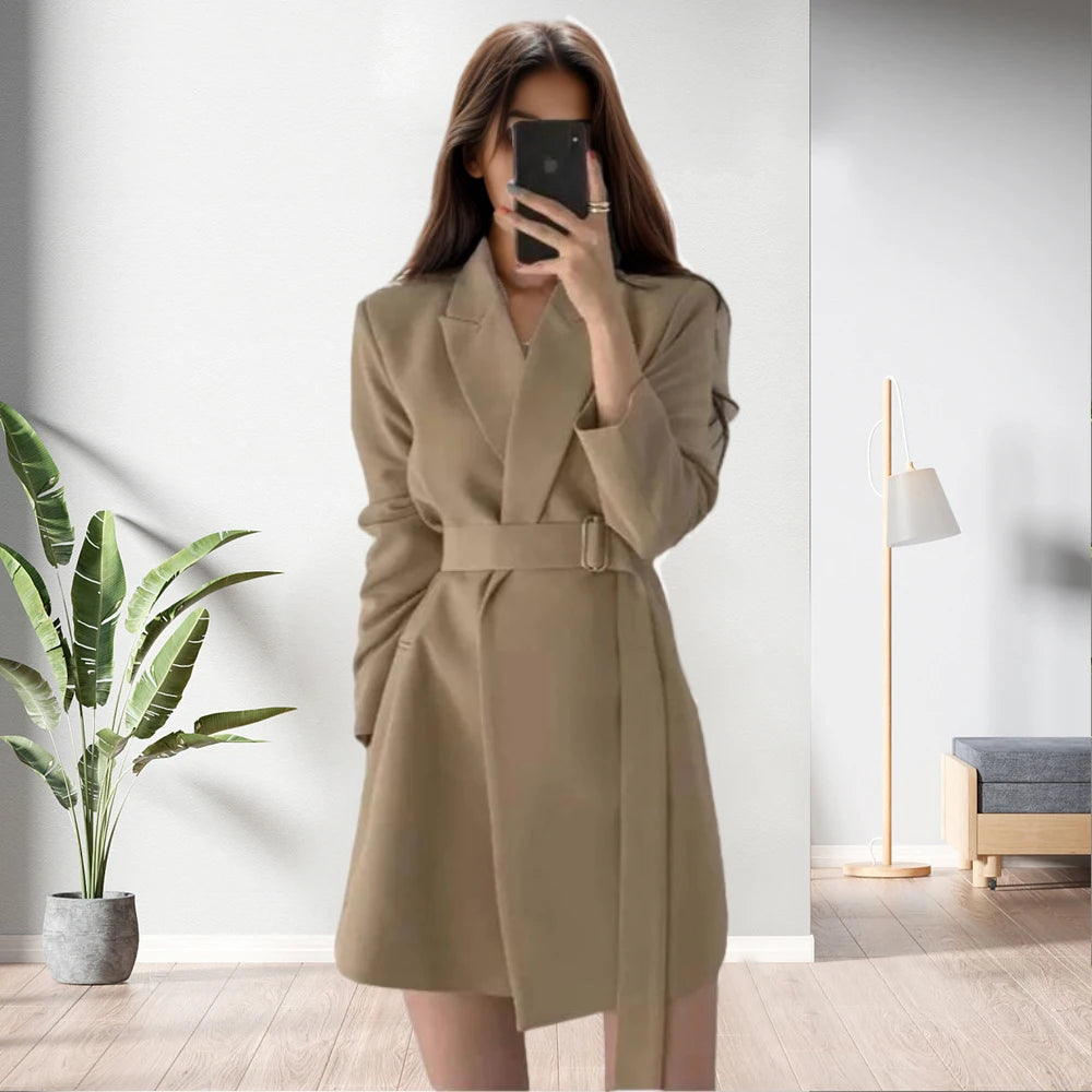 Bestseller Solid Color Retro Winter Long Coat with Belt for Women