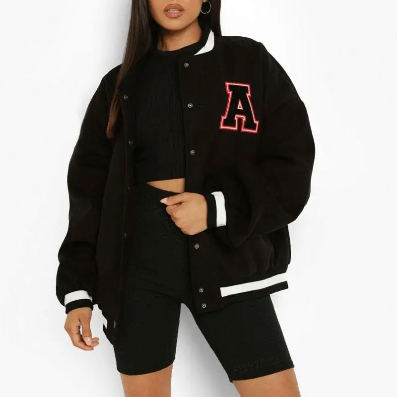 Spring Autumn Retro Baseball Bomber Jacket for Women