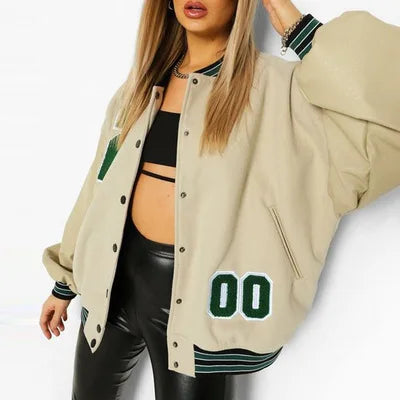 Spring Autumn Retro Baseball Bomber Jacket for Women