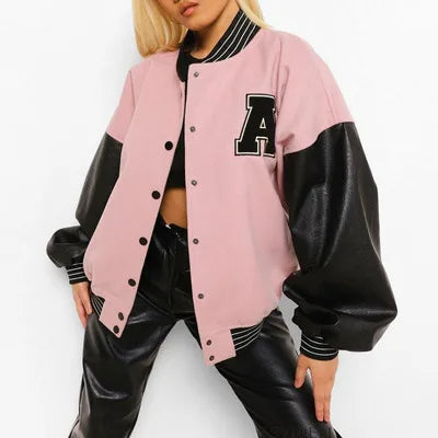 Spring Autumn Retro Baseball Bomber Jacket for Women
