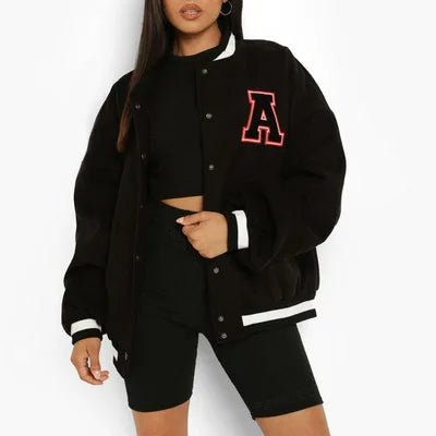 Spring Autumn Retro Baseball Bomber Jacket for Women