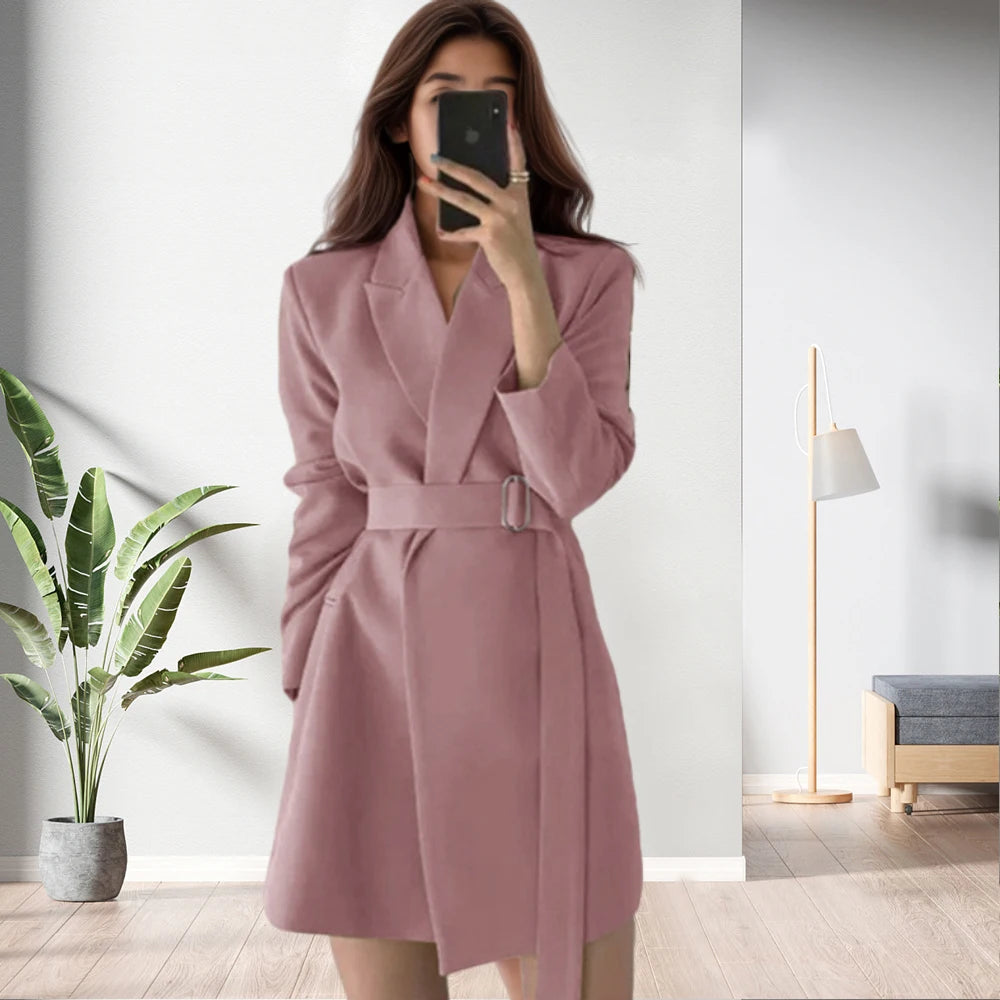 Bestseller Solid Color Retro Winter Long Coat with Belt for Women