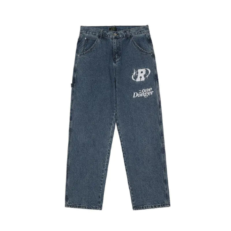Retro letter embroidery casual jeans, offering a trendy and comfortable style.