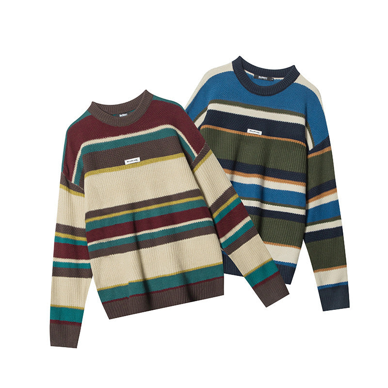 Vintage Stripe Sweater Loose And Idle Women