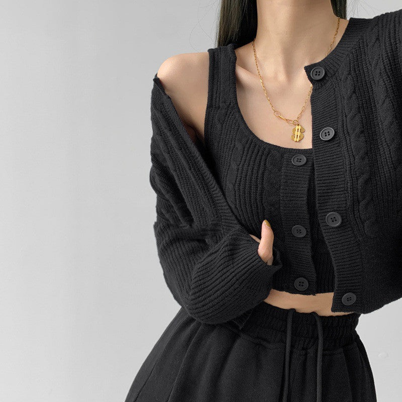 Women's Vintage Twist Knit Cardigan Two Piece Set