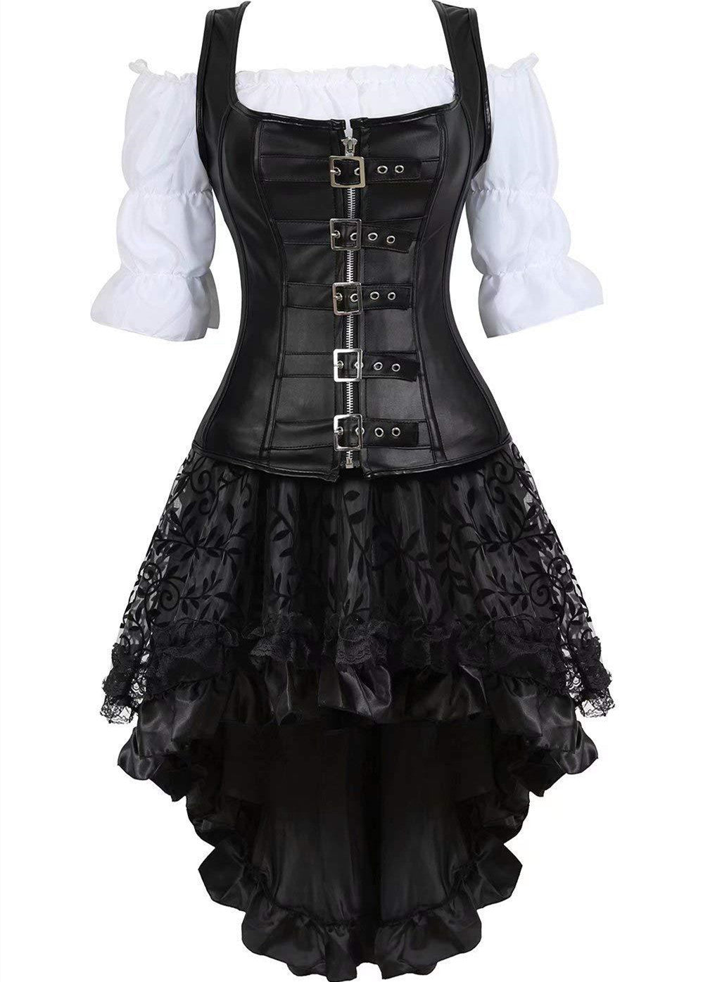 Gothic Leather Vintage Zip Amount Corset Set Of Three