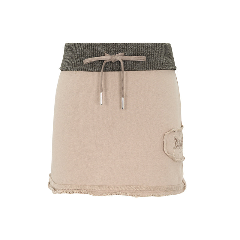 Vintage Washed Raw Edge Vintage Zippered Sweater Short Skirt Sporty Set