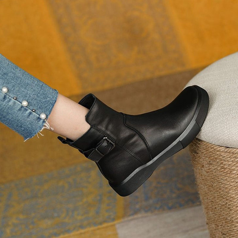 Vintage Shoes Women Ankle Boots With Buckle Side Zipper