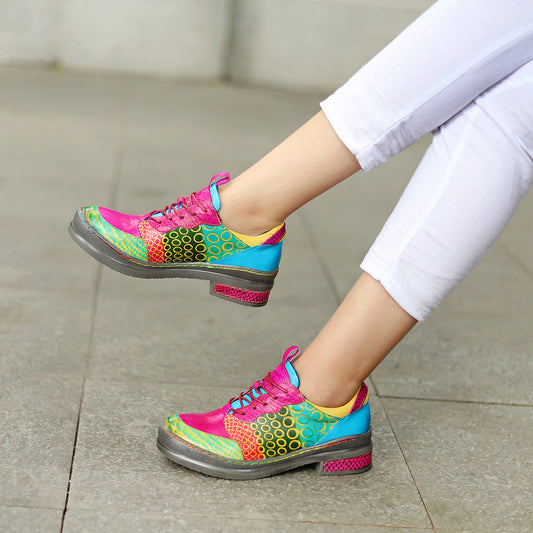 Leather Vintage Contrast Casual Lefu Shoes