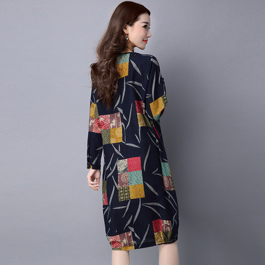 Vintage printed linen midi skirt