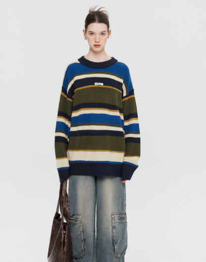 Vintage Stripe Sweater Loose And Idle Women