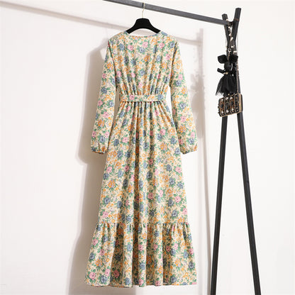 Vintage Floral Long Sleeve Dress Women
