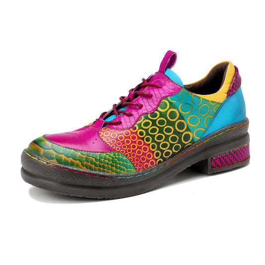 Leather Vintage Contrast Casual Lefu Shoes