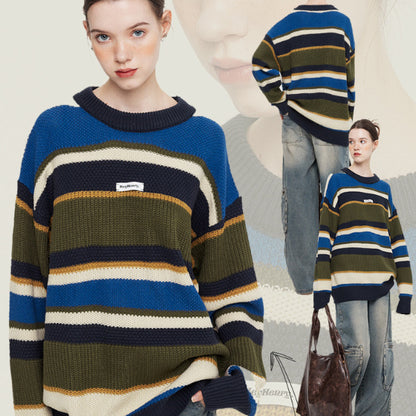 Vintage Stripe Sweater Loose And Idle Women