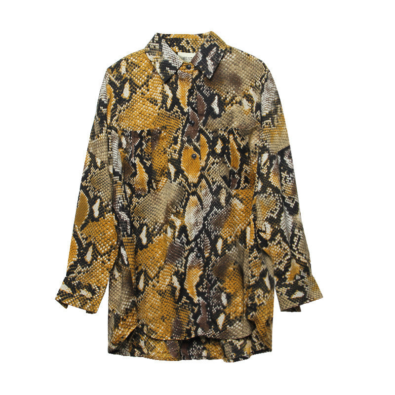 Retro Leopard Print Shirt – Women's Long Sleeve & Loose Fit