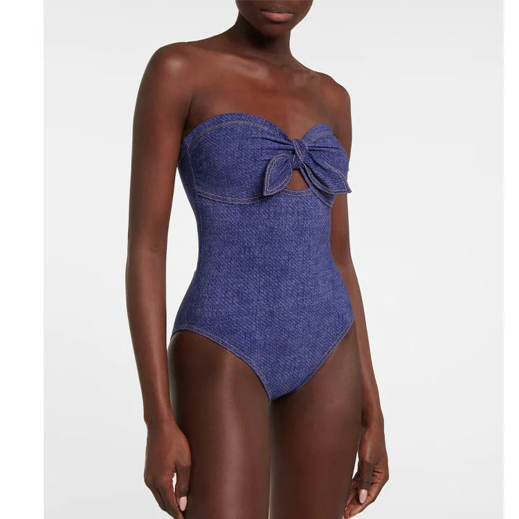 Denim One-piece Women's Swimwear Vintage Swimsuit Holiday Beach Dress
