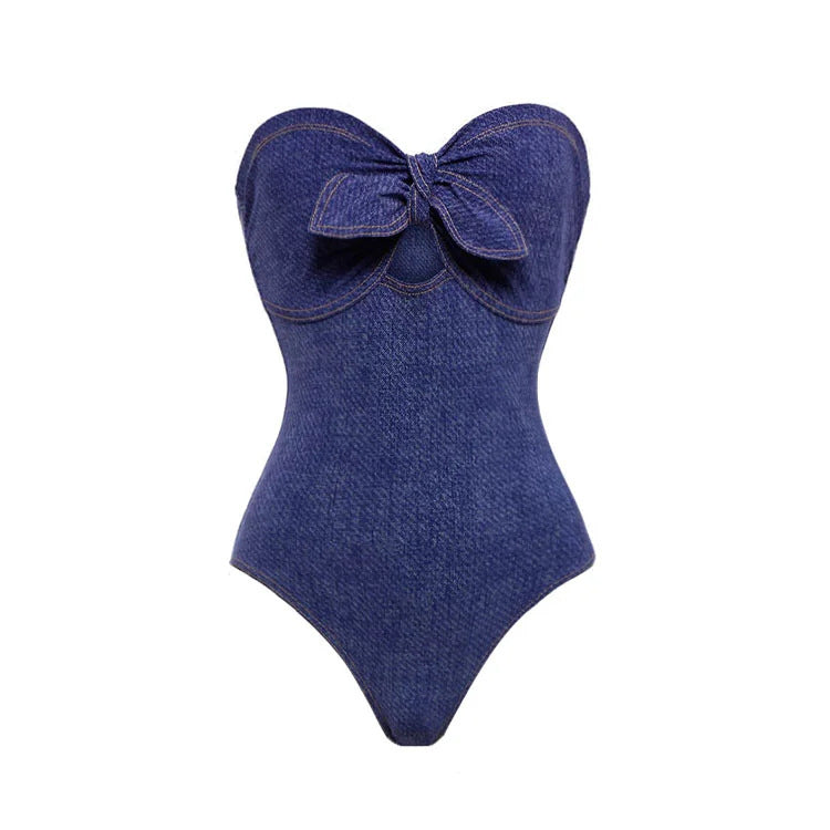 Denim One-piece Women's Swimwear Vintage Swimsuit Holiday Beach Dress