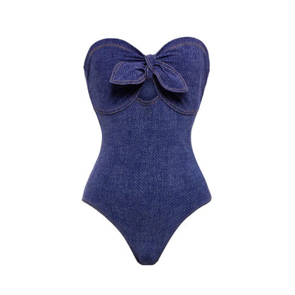 Denim One-piece Women's Swimwear Vintage Swimsuit Holiday Beach Dress