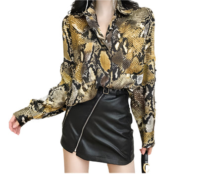 Retro Leopard Print Shirt – Women's Long Sleeve & Loose Fit