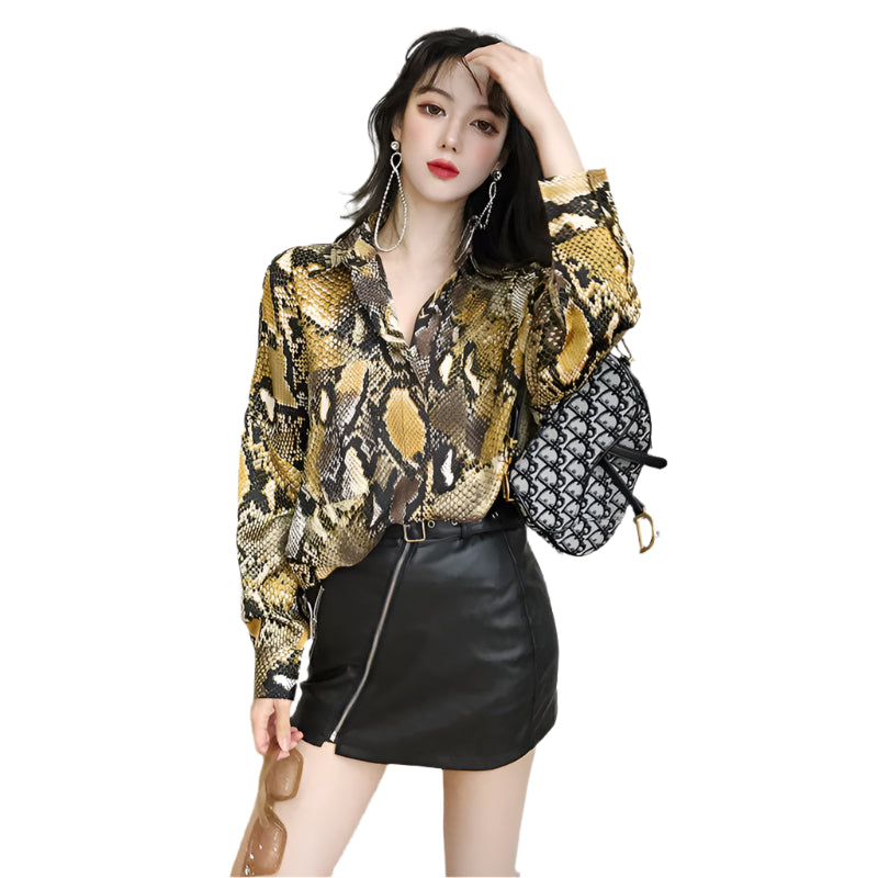 Retro Leopard Print Shirt – Women's Long Sleeve & Loose Fit