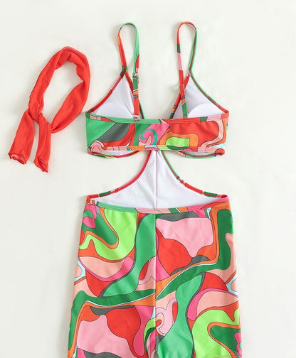 European And American Retro Printed One-piece Swimwear