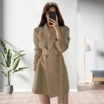 Bestseller Solid Color Retro Winter Long Coat with Belt for Women