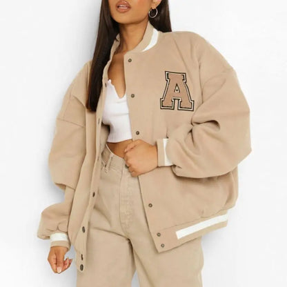 Spring Autumn Retro Baseball Bomber Jacket for Women