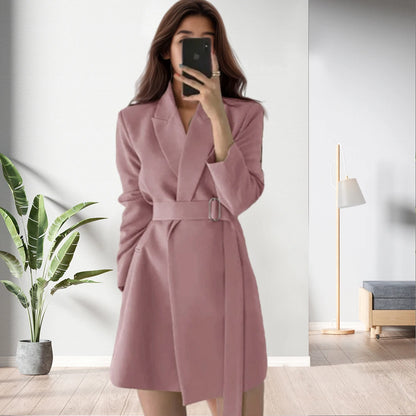 Bestseller Solid Color Retro Winter Long Coat with Belt for Women
