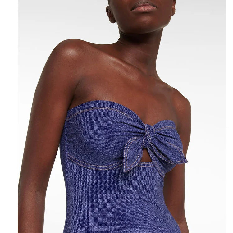 Denim One-piece Women's Swimwear Vintage Swimsuit Holiday Beach Dress