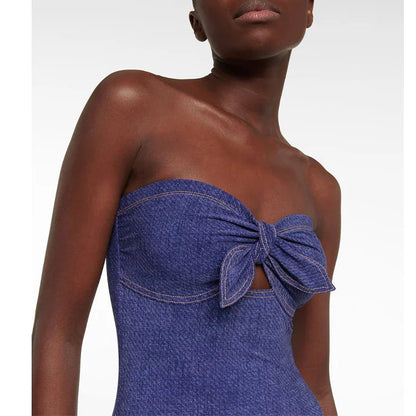 Denim One-piece Women's Swimwear Vintage Swimsuit Holiday Beach Dress