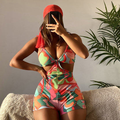 European And American Retro Printed One-piece Swimwear