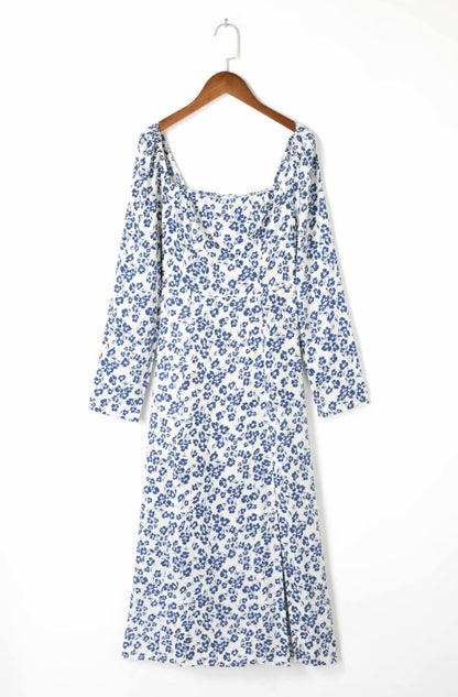 Women's French Vintage Fashion Print Long Dress – Elegant