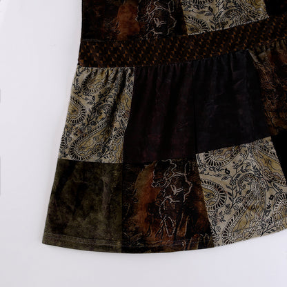Vintage Contrast Panel Velvet Skirt
