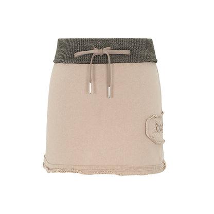 Vintage Washed Raw Edge Vintage Zippered Sweater Short Skirt Sporty Set