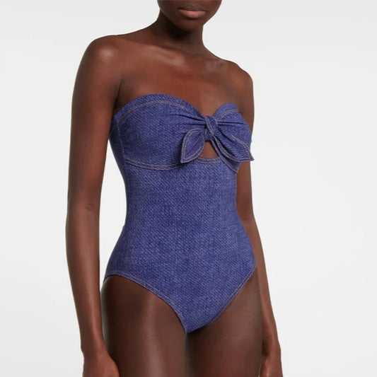 Denim One-piece Women's Swimwear Vintage Swimsuit Holiday Beach Dress